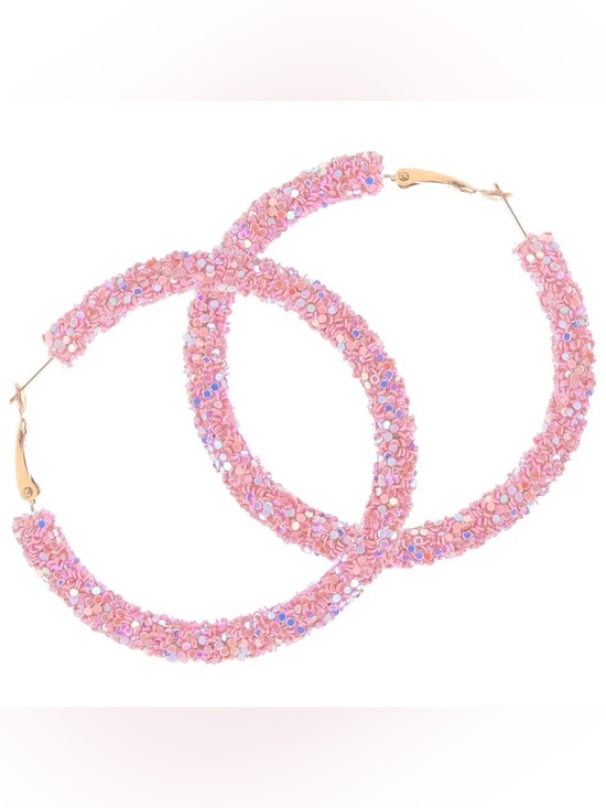 Altar'd State Jewelry - Altar’d State Pink Shiny Glittery Rhinestone Hoop Earrings Gold Posts NWT